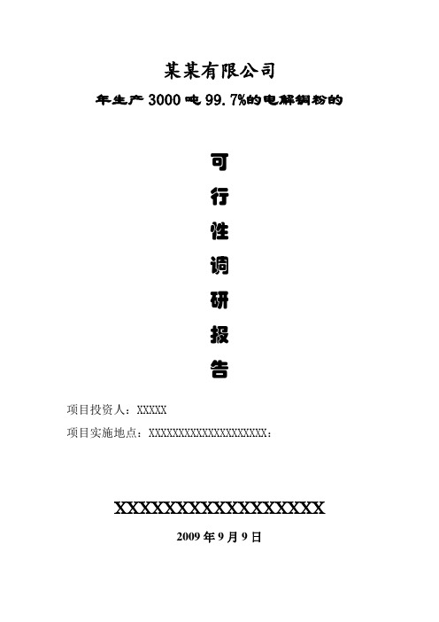 年产生产3000吨99.7%的电解铜粉项目建设可行性研究报告