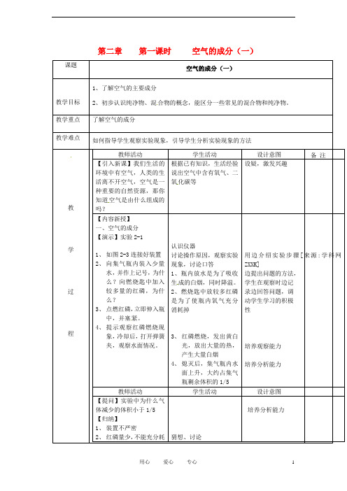 九年级化学上册 2.1 空气的成分教案1 粤教版.doc