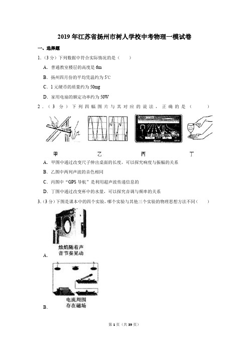 2019年江苏省扬州市树人学校中考物理一模试卷及答案