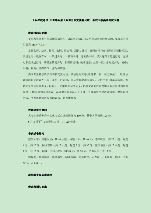 士兵军校考试大专毕业生士兵专升本文化科目统一考试大学英语考试大纲