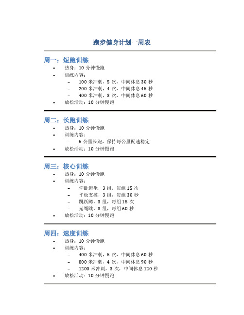 跑步健身计划一周表