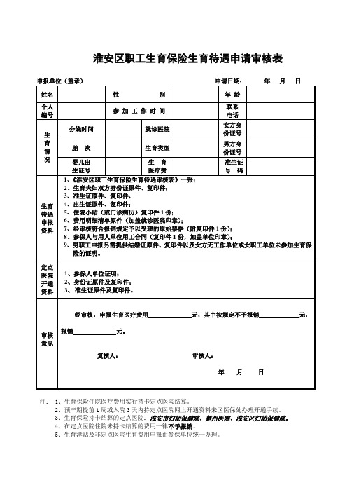 生育保险待遇申请审核表