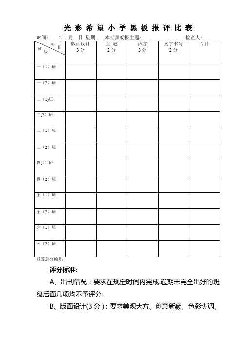 黑板报评比表格及标准