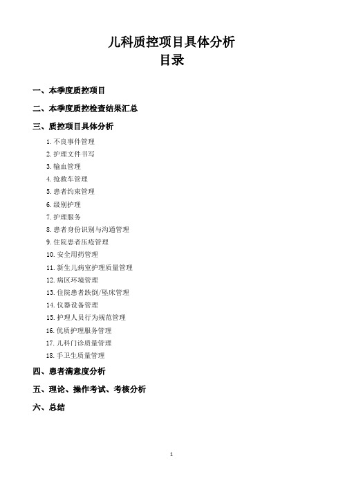 二甲医院验收资料--三季度儿科质控项目具体分析季度