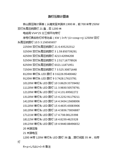 路灯压降计算表