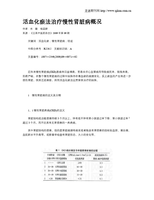 活血化瘀法治疗慢性肾脏病概况