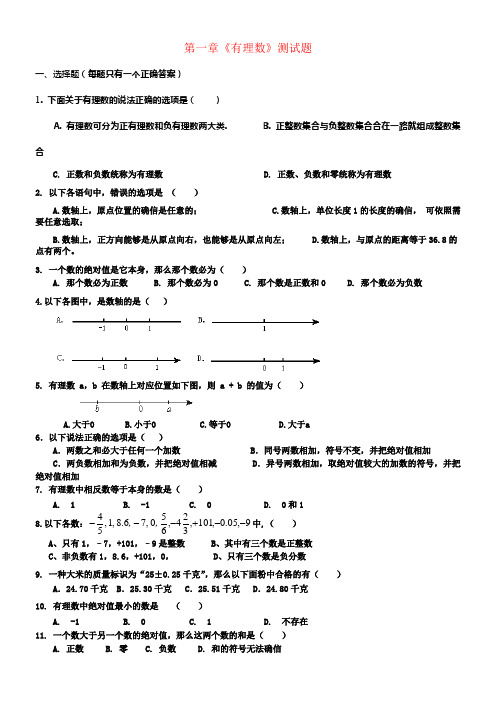七年级数学上册第一章有理数检测题4无答案新版新人教