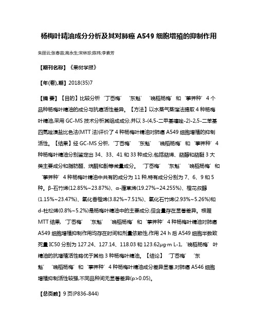 杨梅叶精油成分分析及其对肺癌A549细胞增殖的抑制作用