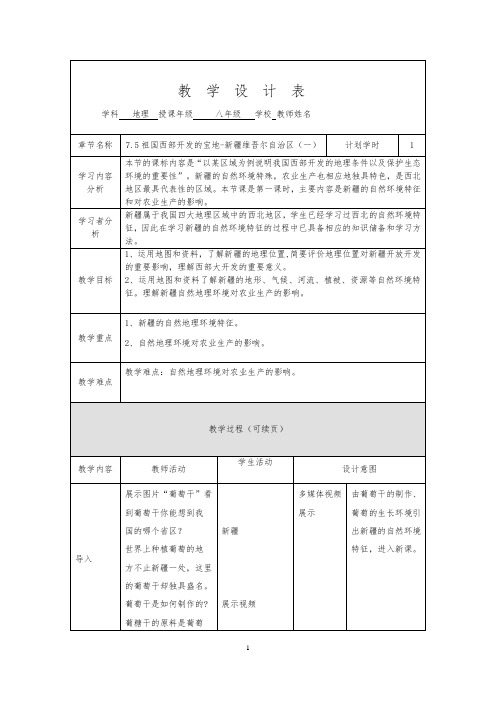 《第五节 祖国西部开发的宝地――新疆维吾尔自治区》教学设计(宁 夏县级优课)