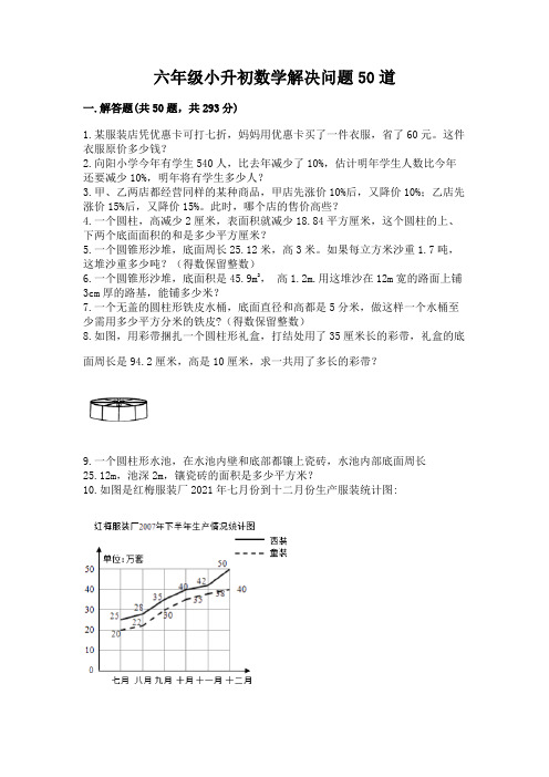 六年级小升初数学解决问题50道附参考答案【精练】