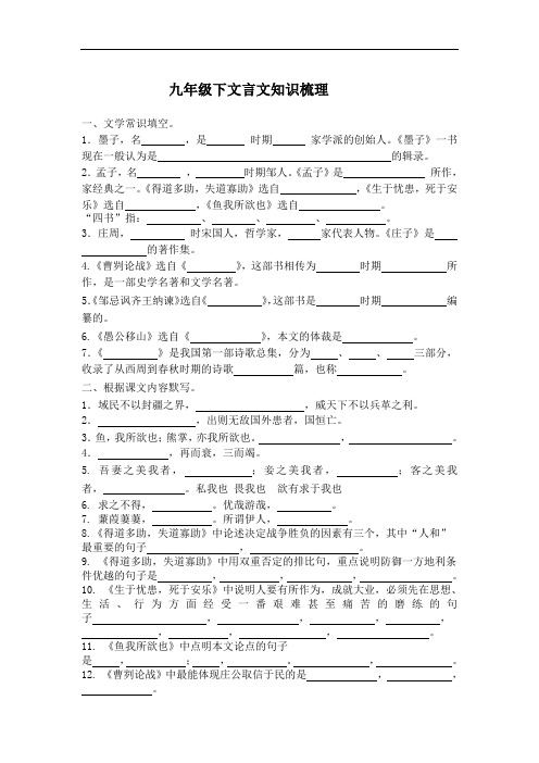 九年级下册文言文知识梳理