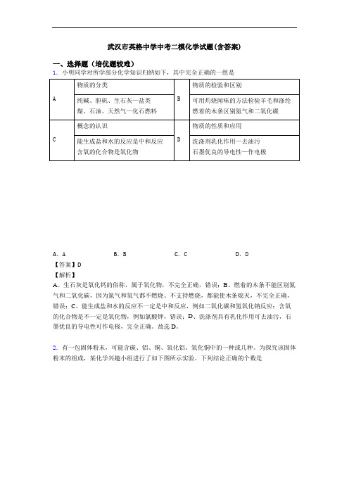 武汉市英格中学中考二模化学试题(含答案)