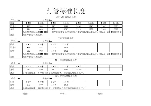 国际标准灯管尺寸