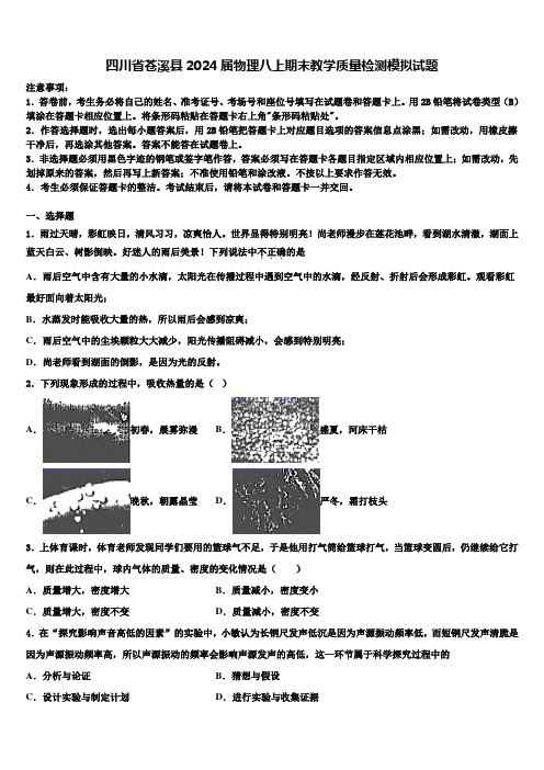 四川省苍溪县2024届物理八上期末教学质量检测模拟试题含解析