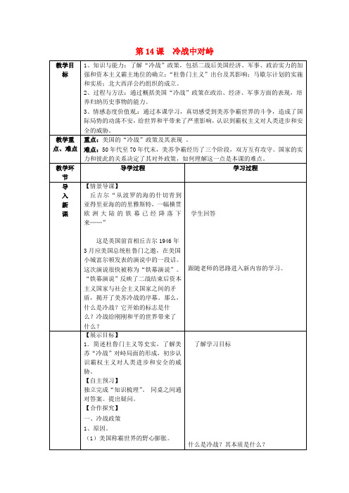 人教初中历史九下《14 冷战中的对峙》word教案 (16)