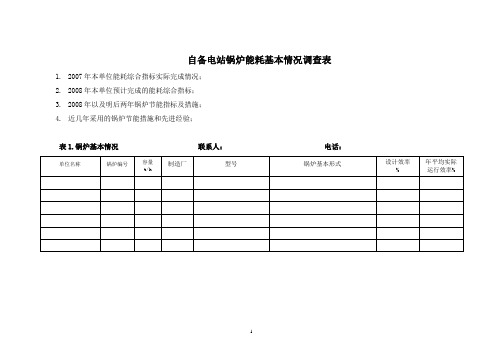 自备电站锅炉能耗基本情况调查表