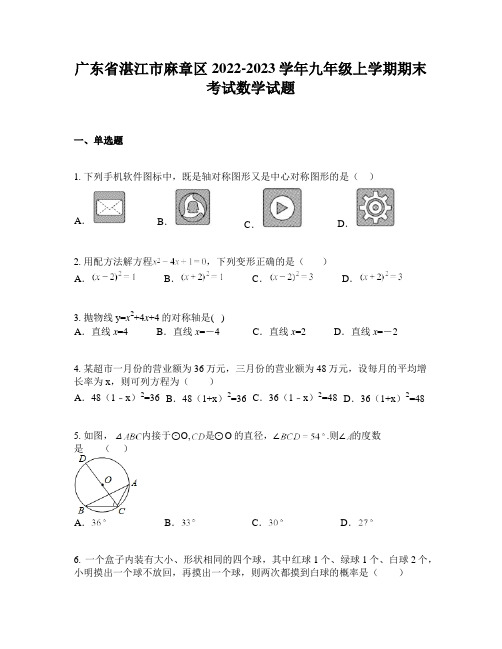 广东省湛江市麻章区2022-2023学年九年级上学期期末考试数学试题