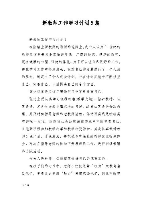 新教师工作学习计划5篇