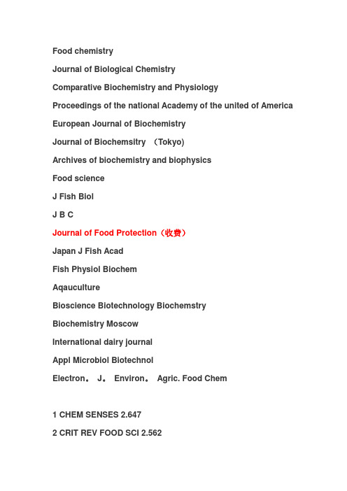 食品相关类英文杂志名称