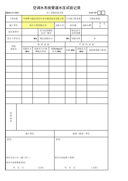 空调水系统管道水压试验