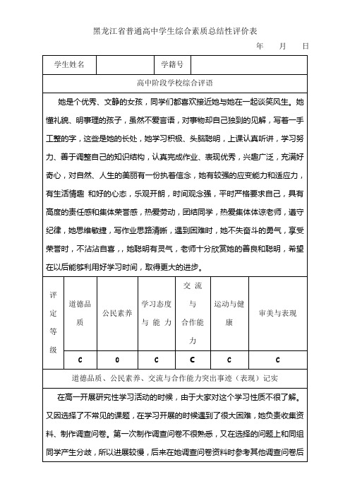 高三学生综合素质评价用表模板