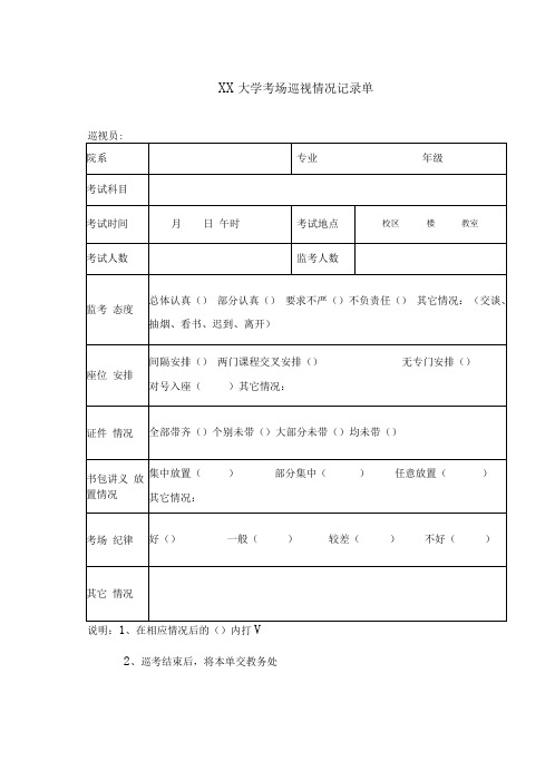 XX大学考场巡视情况记录单