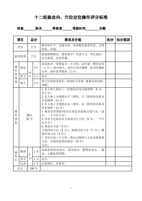 十二经脉走向、穴位定位操作评分标准