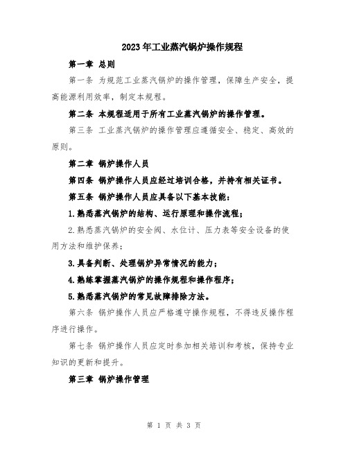 2023年工业蒸汽锅炉操作规程