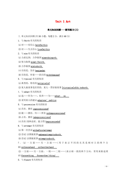 2019_2020学年高中英语Unit1Art单元知识回顾含解析新人教版选修6