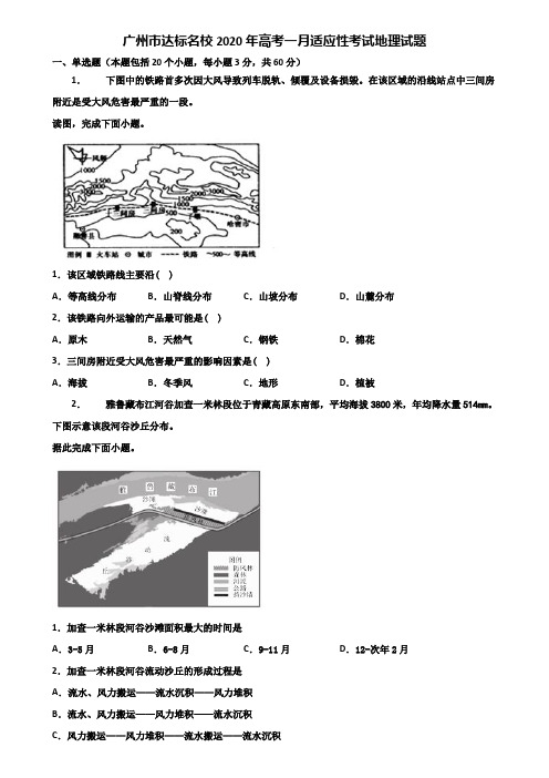 广州市达标名校2020年高考一月适应性考试地理试题含解析