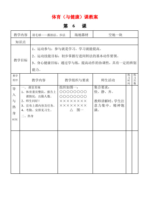 初中八年级体育教案新B5教案模板