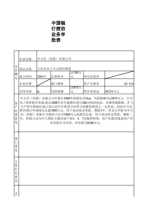 中国银行授信业务审批表