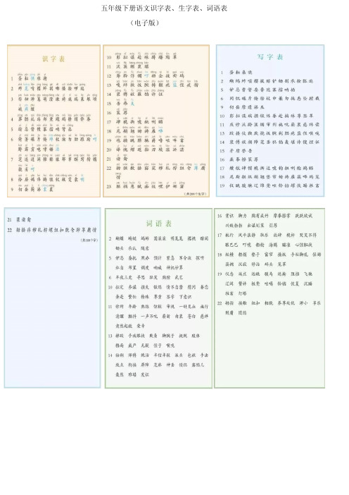 五年级下册语文识字表,生字表,词语表