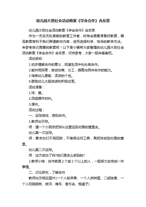 幼儿园大班社会活动教案《学会合作》含反思