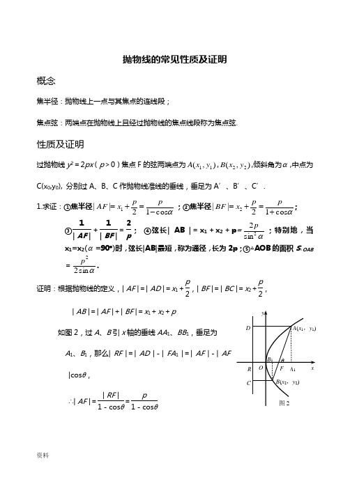 抛物线的性质归纳及证明