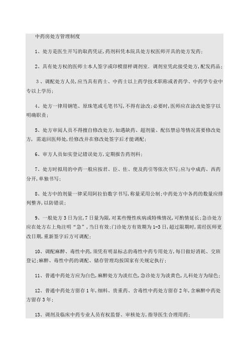 中药房处方管理规定