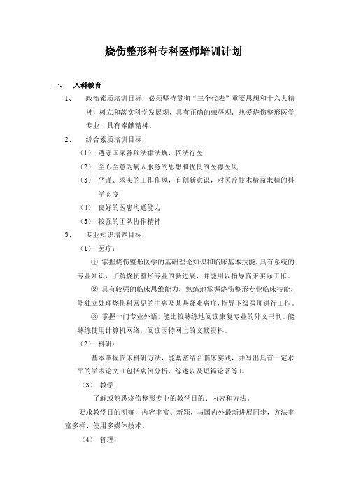 烧伤整形科专科医师培训计划