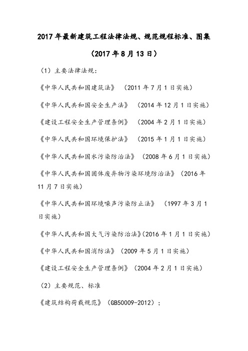 建筑工程法律法规 规范规程标准 图集