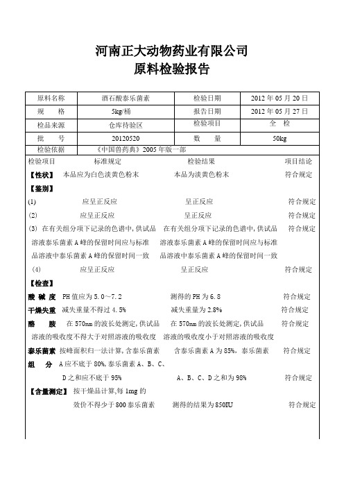 兽药酒石酸泰乐菌素质检报告及产品说明-天下无喘