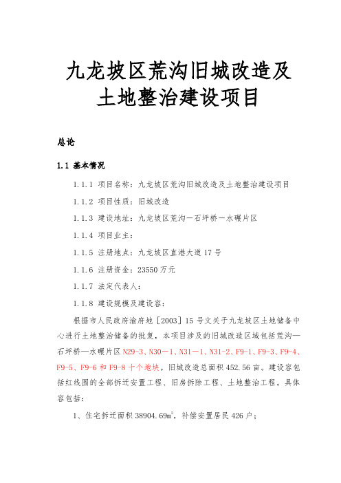 九龙坡区荒沟旧城改造与土地整治建设项目可行性实施计划书