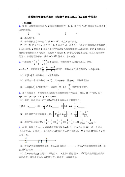 苏教版七年级数学上册 压轴解答题复习练习(Word版 含答案)