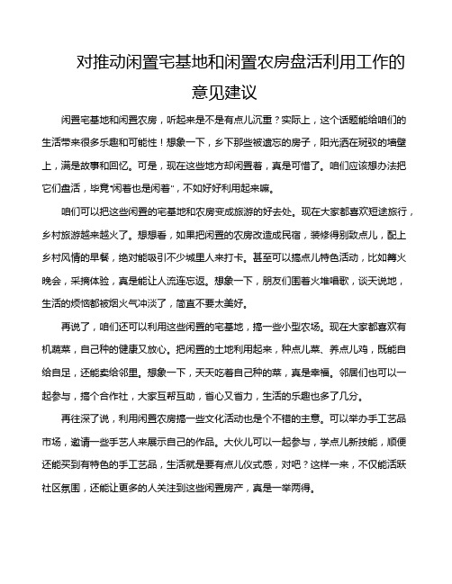 对推动闲置宅基地和闲置农房盘活利用工作的意见建议