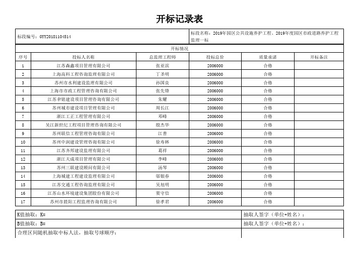 开标记录表