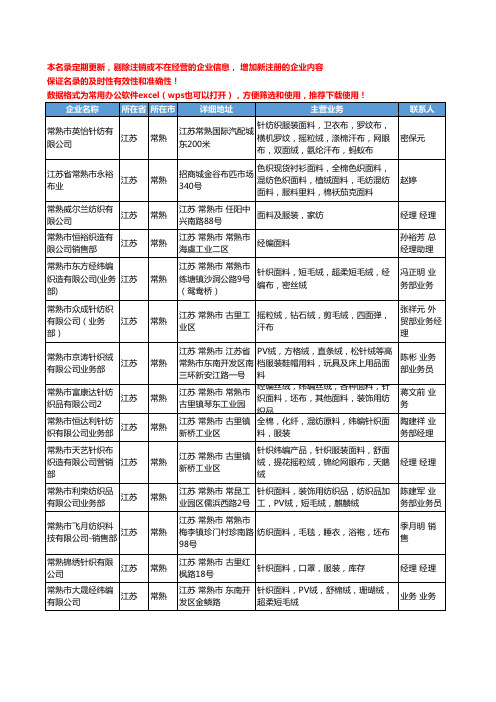 2020新版江苏省常熟面料工商企业公司名录名单黄页大全332家