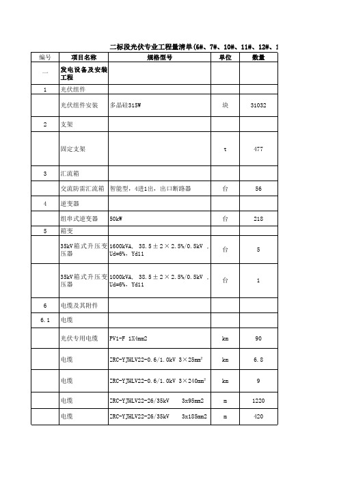 光伏设备工程量清单报价及(二标段)