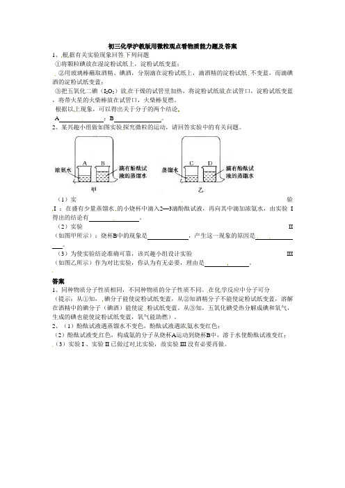 沪教版九年级化学《用微粒观点看物质》能力提升(含答案)