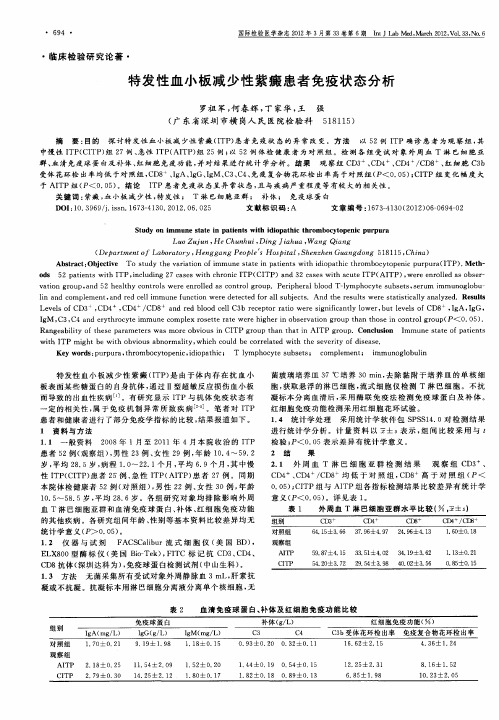 特发性血小板减少性紫癜患者免疫状态分析
