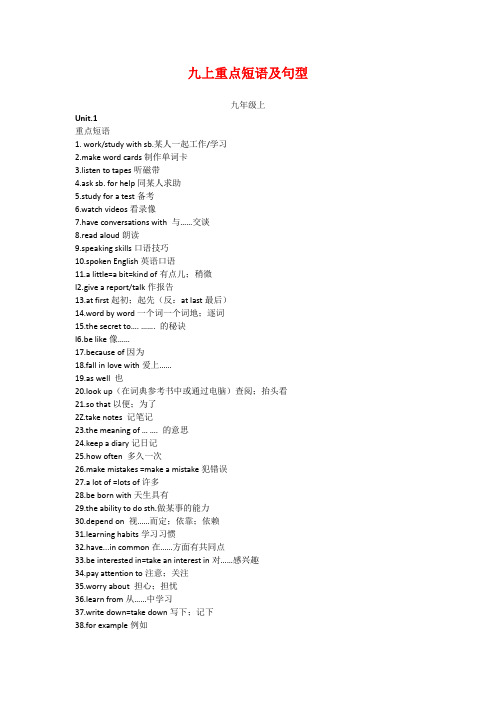 Unit1-Unit6+重点短语及句型+2023-2024学年人教版英语九年级全册