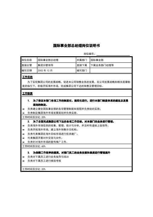 国际事业部总经理岗位说明书