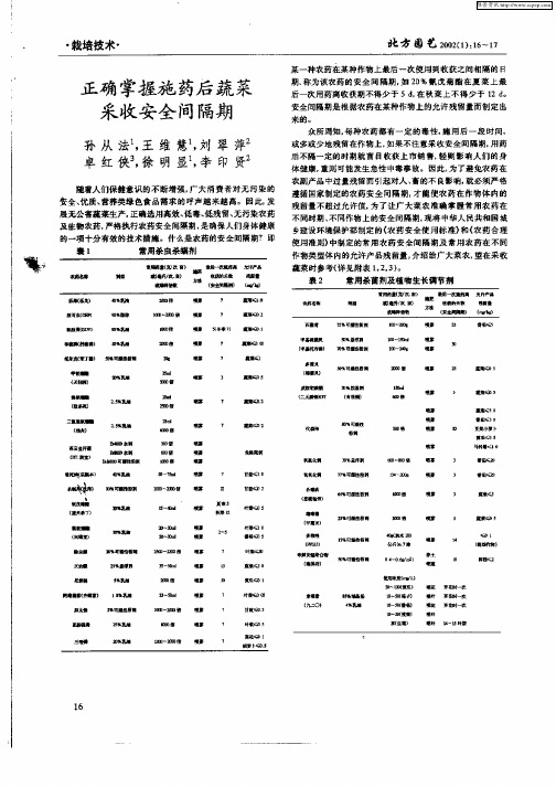 正确掌握施药后蔬菜采收安全间隔期